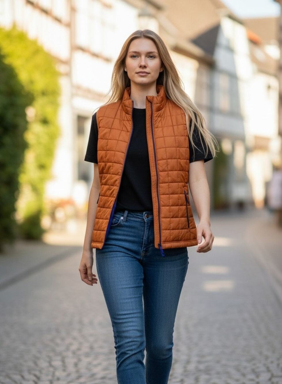 Old Navy Quilted Vest Women's Medium Orange Full Zip Puffer Jacket